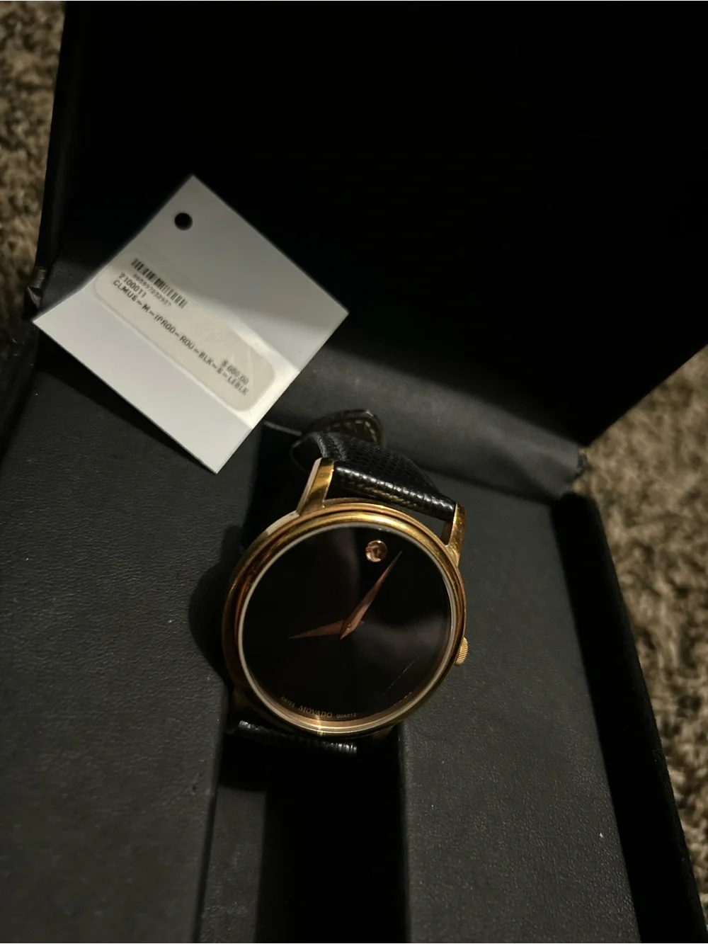 Authentic Movado Black Dial Rose Gold-Tone Case Leather Strap Unisex Watch